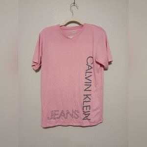 Calvin Klein Pink V-Neck Tee with Logo
